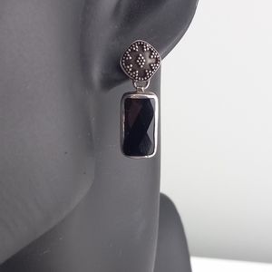 Silver 925 Oxidized Black Stone Earrings